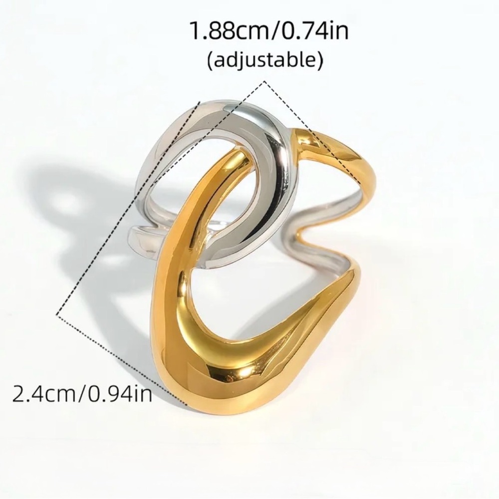 Two-Tone Sculptural Wave Adjustable Ring | Pvd Go… - image 3
